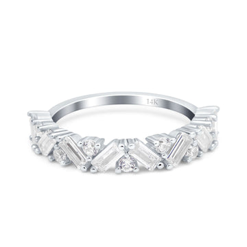 14K White Gold Art Deco Baguette Half Eternity Wedding Band Ring Simulated Cubic Zirconia
